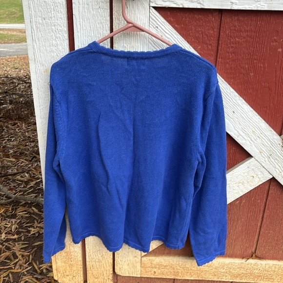 Bon Worth Blue Button Front Cardigan Sweater Embroidered Scalloped Trim Beads M - Picture 6 of 16